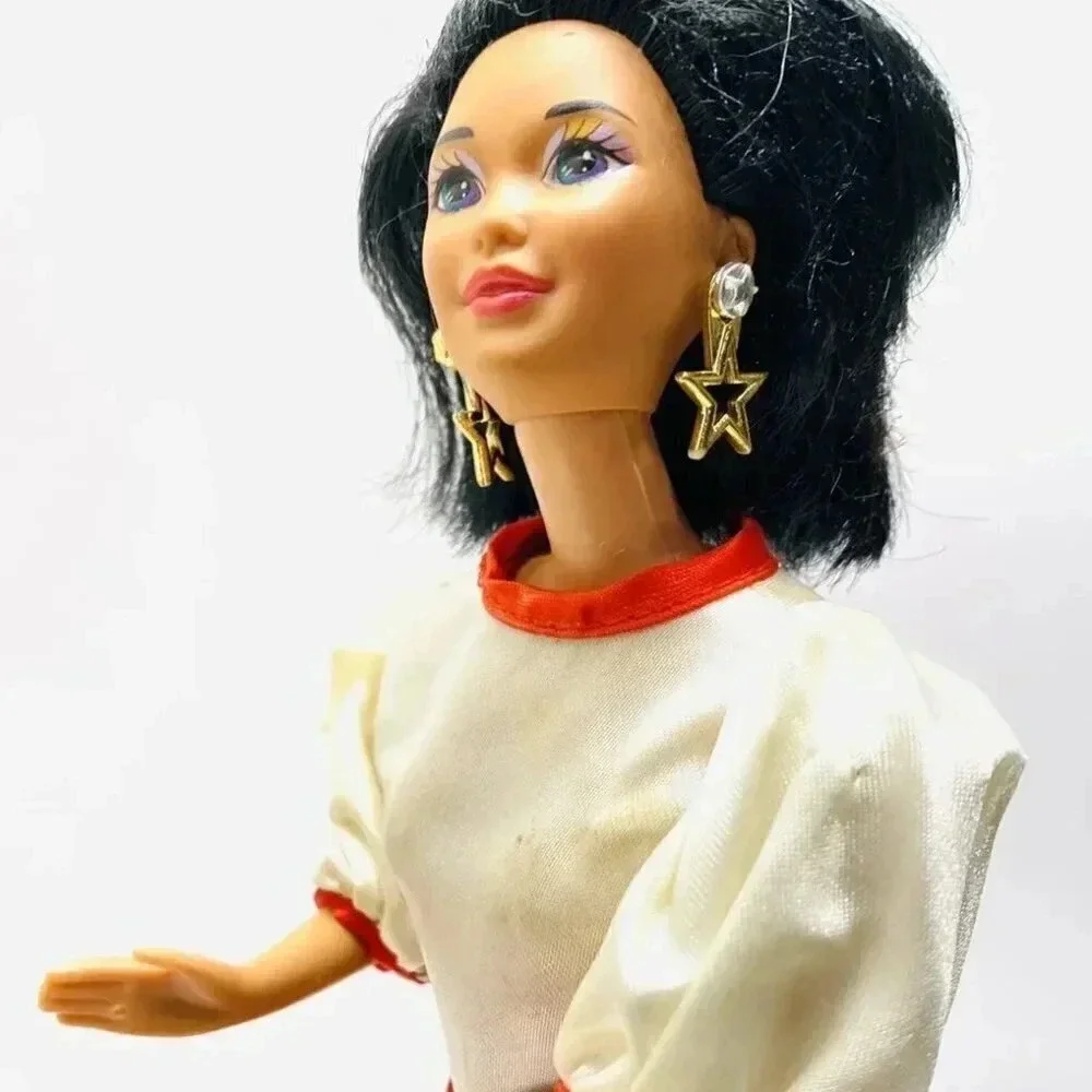 MATTEL BARBIE Asian Doll Black Short Hair Earrings Long Dress 12
